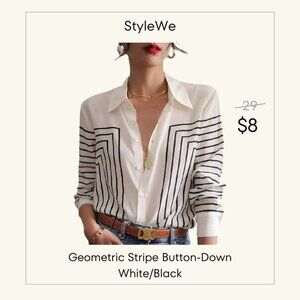 Geometric Stripe Button-Down - White/Black